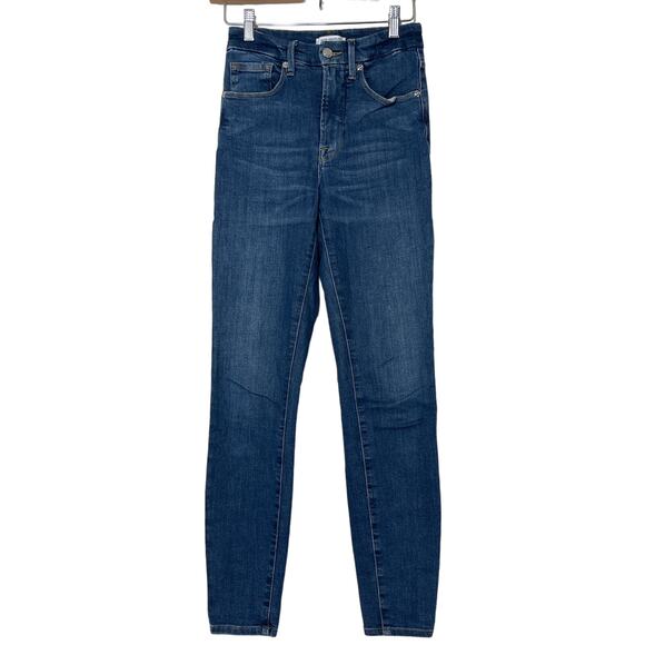 Good American Women's Size 0/25 Tapered Leg Medium Wash Distressed Denim Jeans - Picture 1 of 4